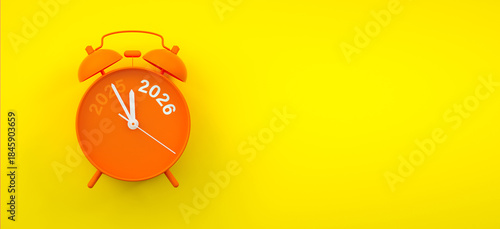 Vinatge Alarm clock turning 2025 into 2026 shows the New Year countdown of time transition, future planning, celebration and year end change while 2025 fading away