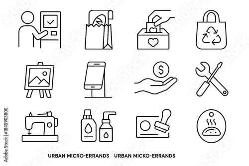 Check cash reusable refill local urban cafe shop icons icon change errands