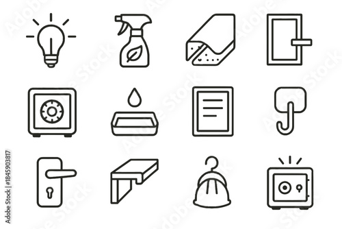 Safety minimal box vector light sensor home spray hook bottle icon emergency