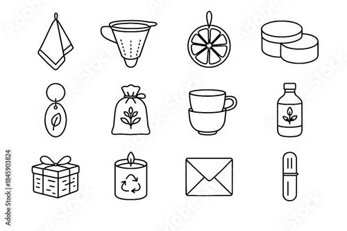 Icons icon eco vector reusable cloth case cutlery set jar sachet tea
