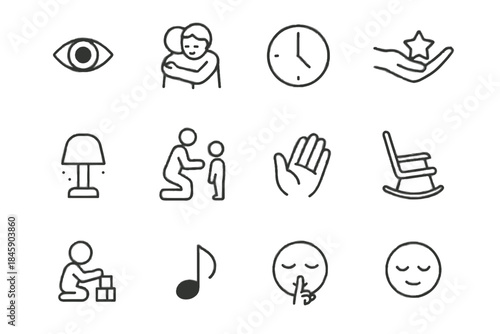 Nightlight soft cue contact icons quiet parenting hand play vector open icon