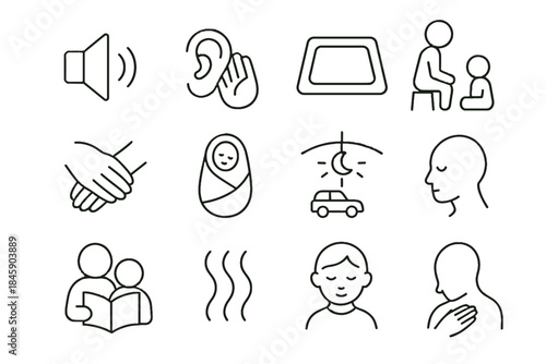 Icons comforting voice parenting icon symbol quiet vector seating mat peaceful floor