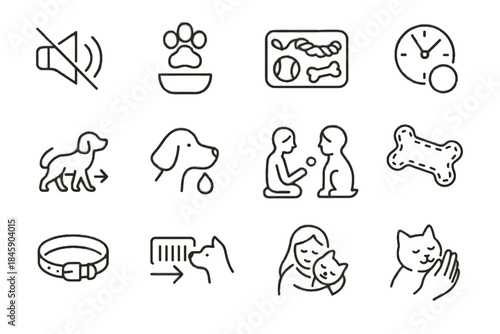 Training icons collar vector brushing loop mindful toy pet icon soft flow