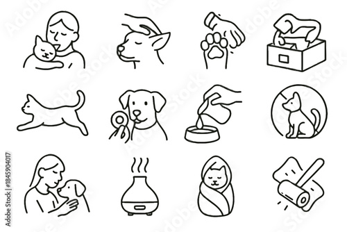 Gesture icon routine mindful towel daily focus pet snuggle vector bedtime icons