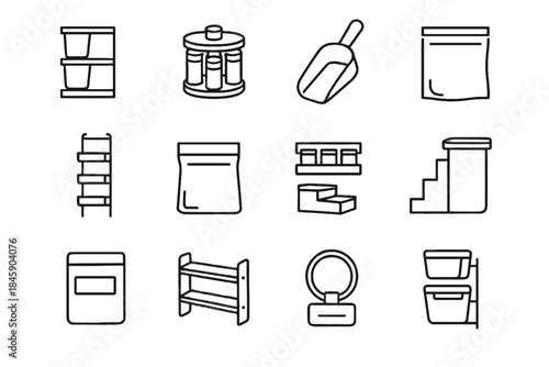 Minimalist riser jar bin icons tool pantry holder label ring vector slot