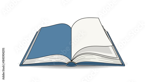 An open book with a blue cover and white pages, illustrated on a white background.