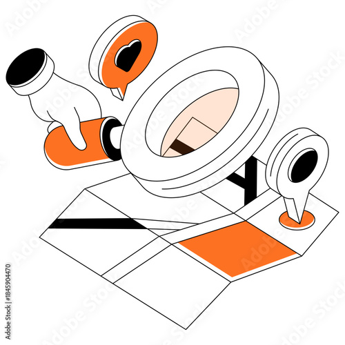 Trendy design illustration of map location finding