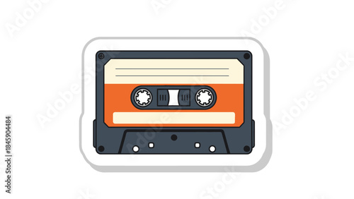 A retro audio cassette tape with an orange and beige label, depicted as a sticker on a white background.
