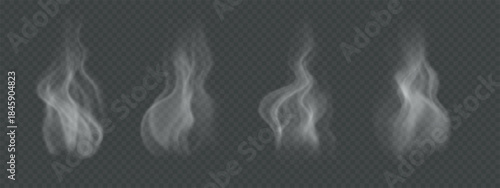 Hot steam and smoke PNG elements. Realistic semi transparent vapor from food, tea, coffee