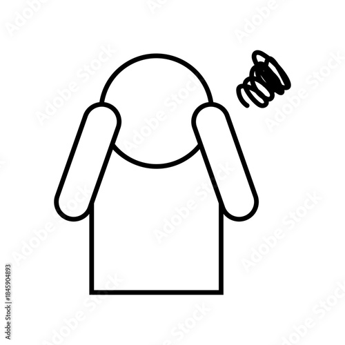 頭を抱えて困っている人の線画ピクトグラム