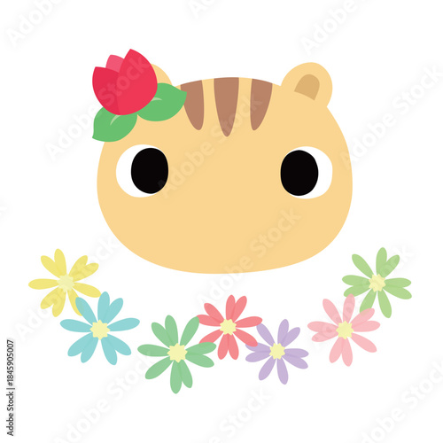 可愛いリスのマーク　春のチューリップ