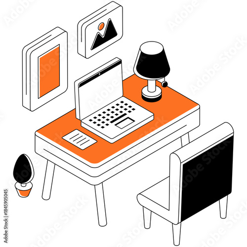 Trendy design illustration of home workplace
