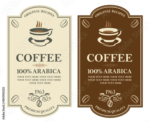 collection of coffee labels isolated on white backgraund