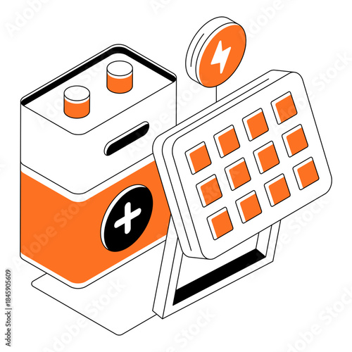 A isometric design illustration of solar battery