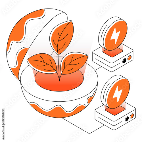 Conceptual isometric design illustration of green energy