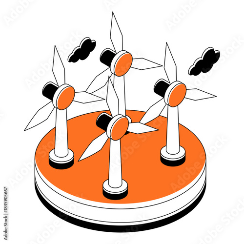 Windmills illustration, editable vector