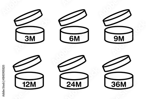 cosmetic product expiry period after opening icons vector illustration on transparent background