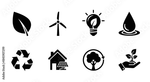 Ecological Icons Illustrating Nature Energy Recycling and Sustainable Living Concepts