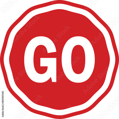 Red octagonal GO sign a simple vector graphic representing movement permission and start isolated on white