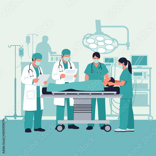 Medical team preparing patient for surgery in an operating room.