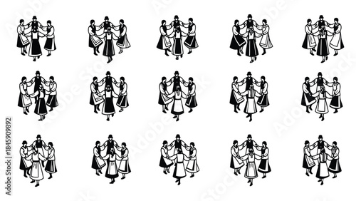 Folk Circle Dance Step Icon Vector Illustration | Traditional Group Dance Movement Symbol | Cultural Rhythm Graphic
