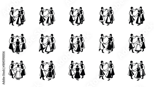 Folk Circle Dance Step Icon Vector Illustration | Traditional Group Dance Movement Symbol | Cultural Rhythm Graphic