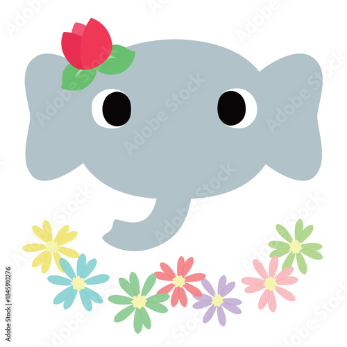 可愛いゾウのマーク　春のチューリップ