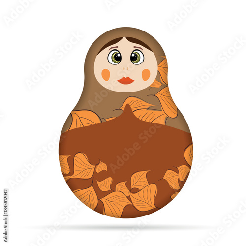 Russian Matryoshka. Traditional Russian folklore dolls with big eyes and lips. Babushka doll with hohloma, traditional painted floral pattern. Hand drawn vector illustration.