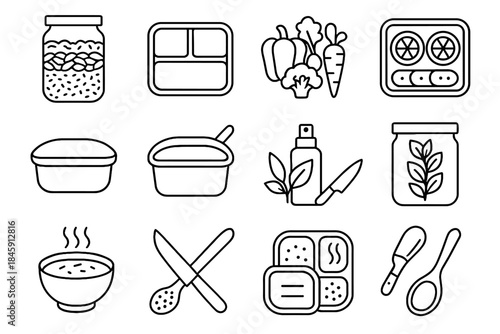 Veggie reusable meal ladle bowl prep wooden vector icon tray eco snack