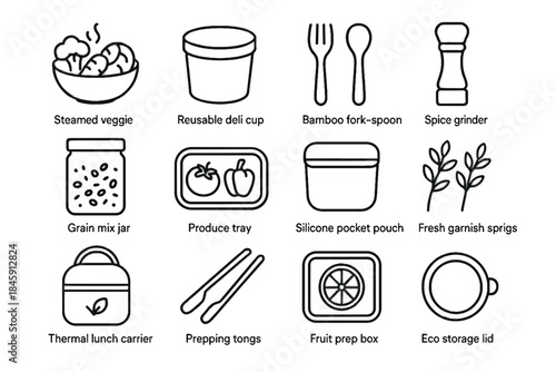 Meal mix box bamboo set icon prepping vector garnish prep eco produce