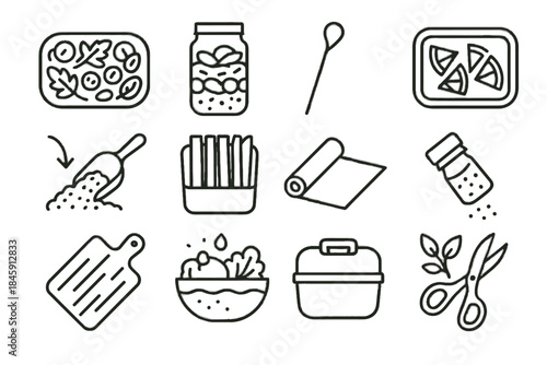 Vector prep icon scoop meal food sprinkle eco rinse tray chopping herb