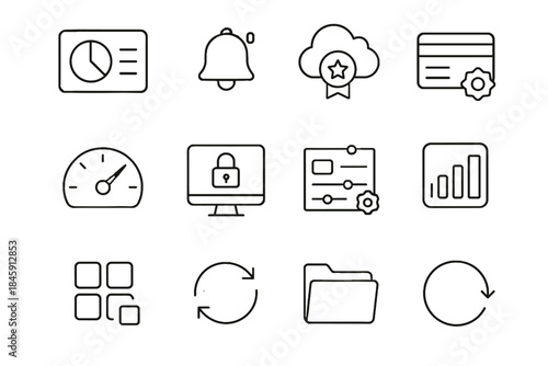 Panel icons arrows digital vector device badge alerts meter renewal subscription pending