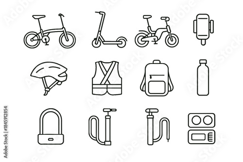 Kit water urban commute tire vector route bottle reflective backpack icon icons