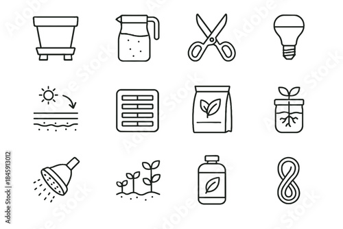 Icon stages led vector grow pot herb care shaker sunlight bulb indoor