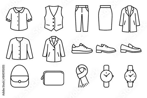 Wardrobe pair linen travel wool vector icons icon soft smart scarf loafers