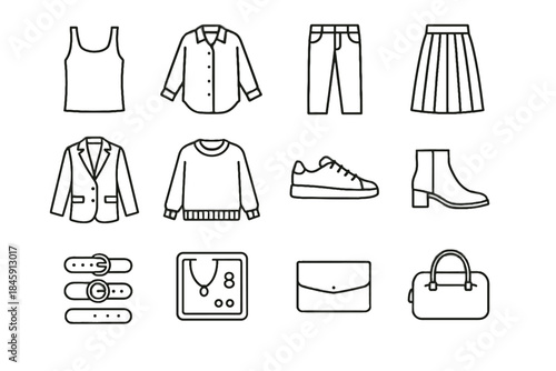 Coat compact capsule tray light icon wardrobe trio icons knit vector layering