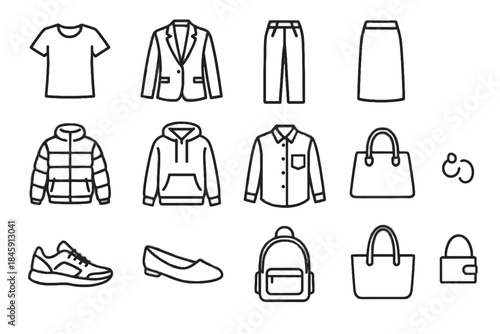 Boots vector bag icons wardrobe capsule icon compact minimalist coat cardigan classic