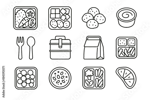 Minimalist tiffin icon homemade vector icons mango container stainless veggie citrus lunchbox