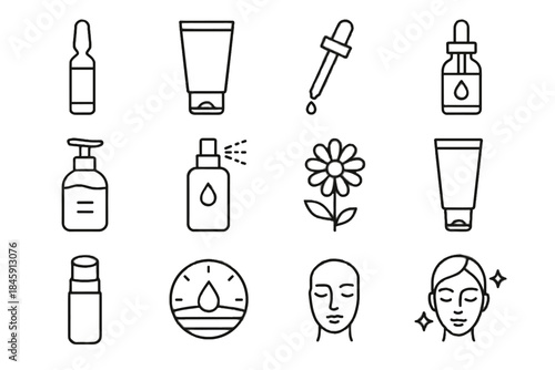 Complex skin vial essentials bottle vector icon cleanser minimal calming cream face