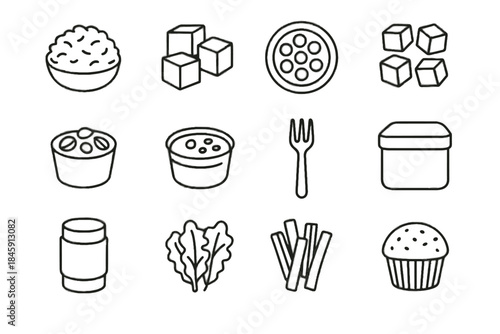 Reusable brown yogurt portion icon rice fork mix vector melon icons healthy