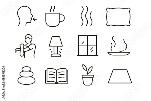 Slow pot air mindfulness plant vector icon gentle pillow stretch icons minimalist