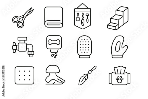 Steps rug icon towel pet attachment toy mitt feather vector care wipes