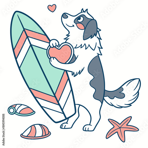An adorable Australian Shepherd with a Funny vibe, holding a heart, and a Ocean Dreams Under the Sea theme – SVG style