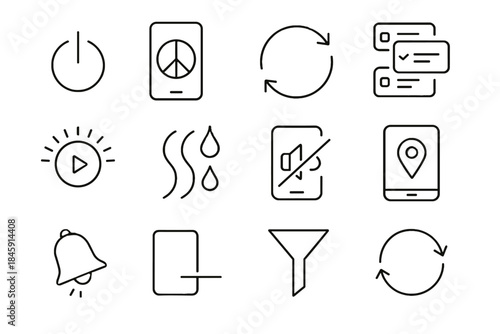 Media information mindful symbol slow digital icon rest wellbeing mapping content icons