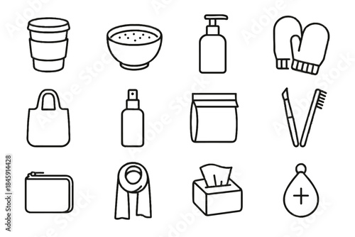 Minimalist sleeve spray hydration grooming tissue breakfast vector icon icons lightweight travel
