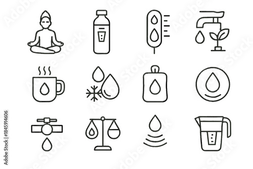Cue hydration bottle levels water mindful vector icons flow icon morning measurement