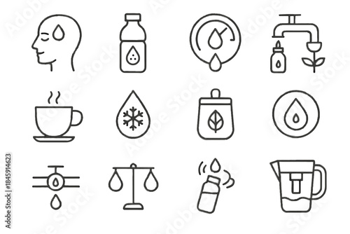 Water icons mindful vector bottle icon indicator measurement eco hydration refill tap