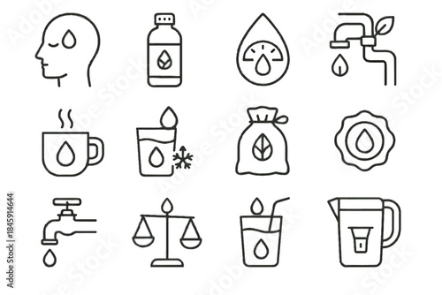 Emblem cup hydration pouch mindful symbol eco droplet icon chilled icons vector