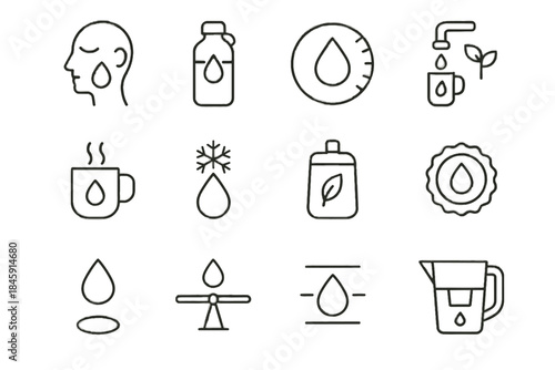Balanced hydration levels mindful icons vector cue indicator icon water tap minimal