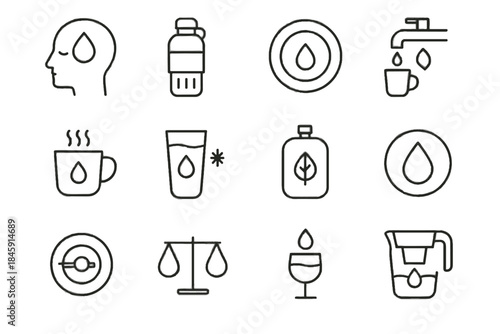 Minimal vector mindful mindfulness icon bottle gauge water jug hydration filtered emblem